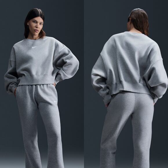 Nike Gray Phoenix Fleece Women's Over-Oversized Crew-Neck Sweater - Picture 2 of 13